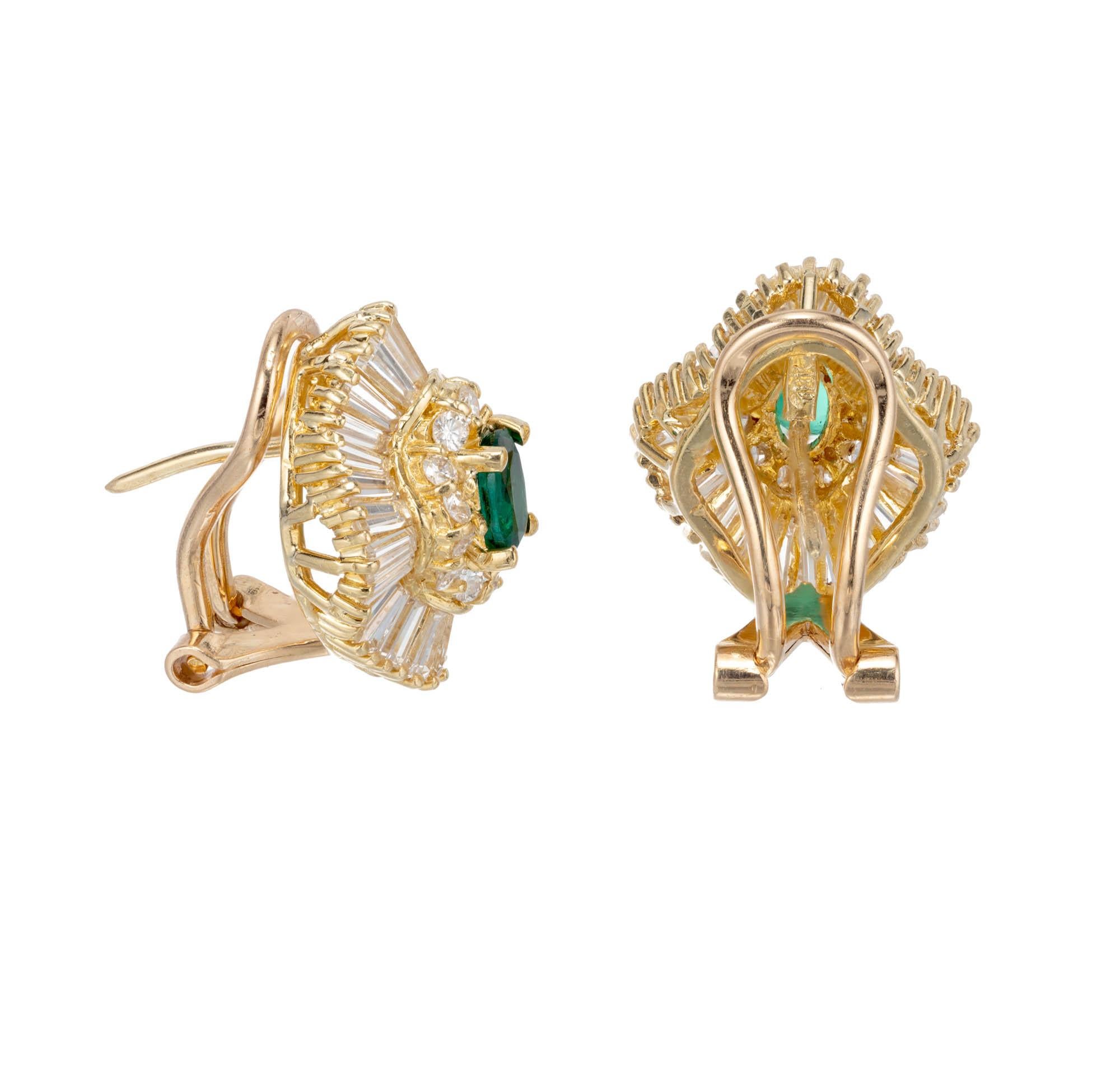 Oval Cut GIA Certified .60 Carat Emerald Diamond Gold Ballerina Style Earrings