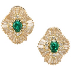 GIA Certified .60 Carat Emerald Diamond Gold Ballerina Style Earrings