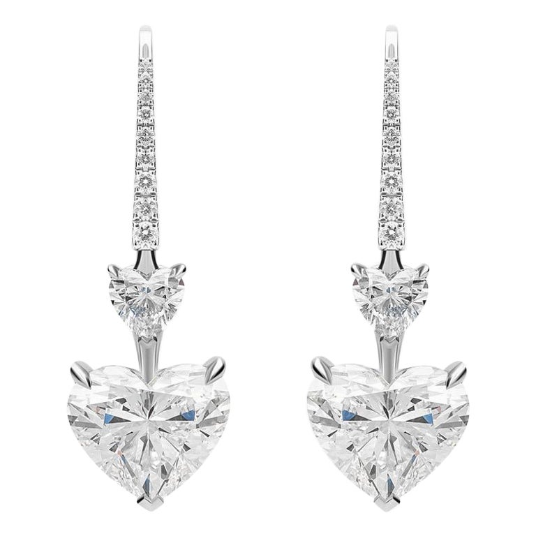 Boucles d'oreilles pendantes en diamant certifié GIA de 6,0 carats en forme de cœur
