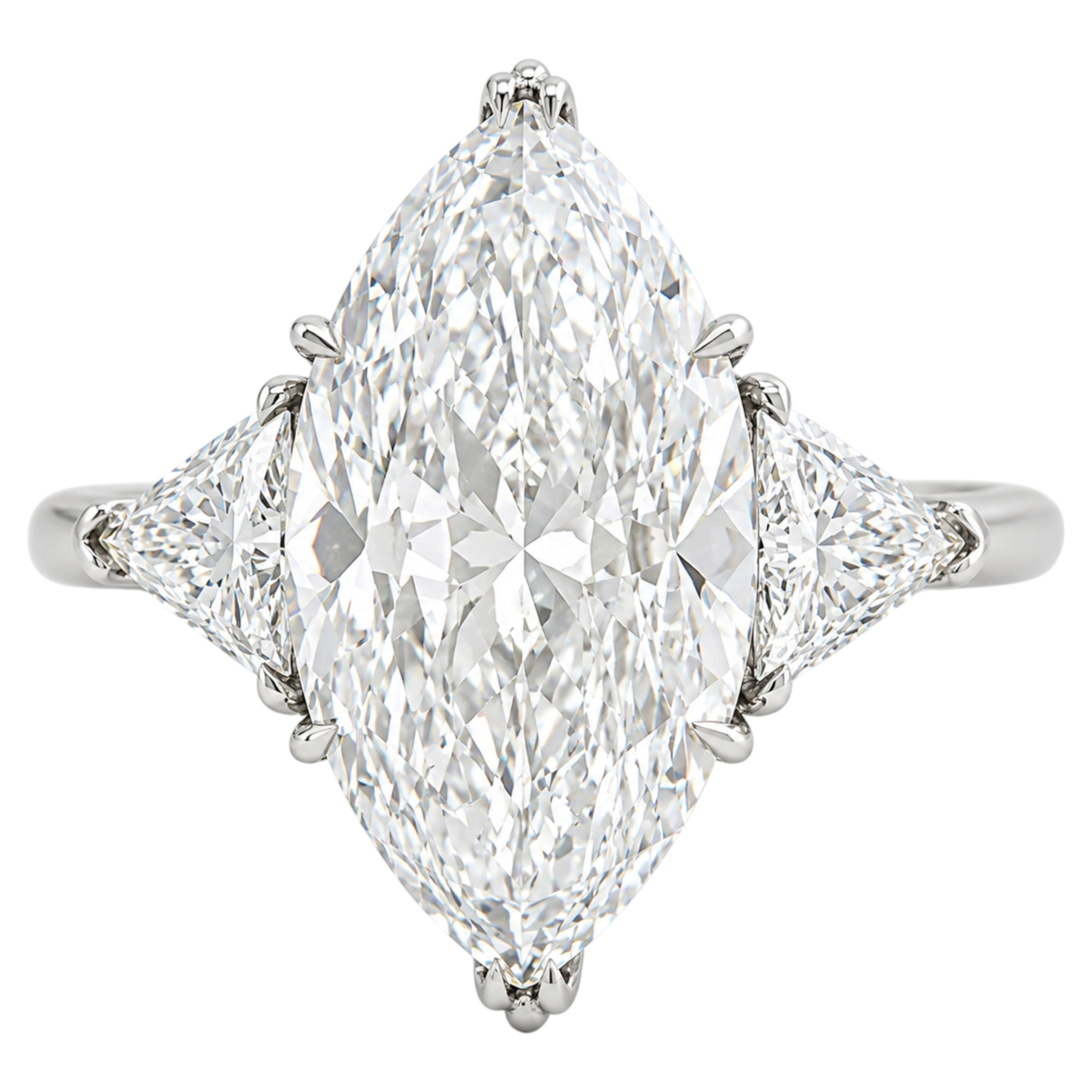 GIA Certified 6.00 Carat D Color VVS2 Marquise Diamond Three-Stone Platinum Ring