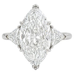GIA Certified 6.00 Carat D Color VVS2 Marquise Diamond Three-Stone Platinum Ring