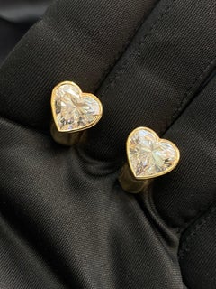 GIA Certified 6.00 Carat D VVS1 Heart Diamond Huggie Earrings in 18K Yellow Gold