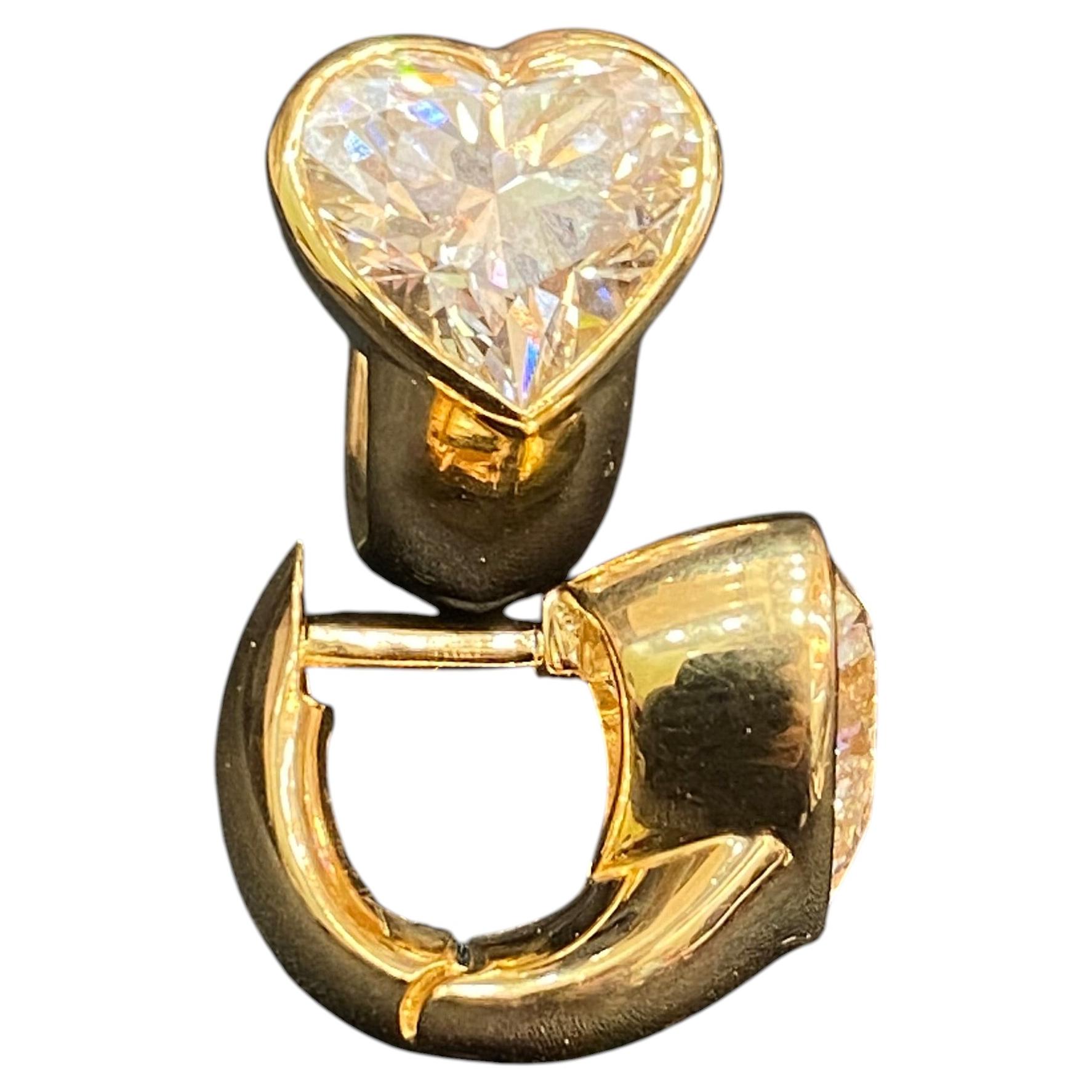 GIA Certified 6.00 Carat D VVS1 Heart Diamond Huggie Earrings in 18K Yellow Gold