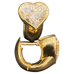 GIA Certified 6.00 Carat D VVS1 Heart Diamond Huggie Earrings in 18K Yellow Gold
