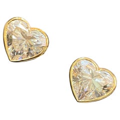 GIA Certified 6.00 Carat D VVS1 Heart Diamond Huggie Earrings in 18K Yellow Gold