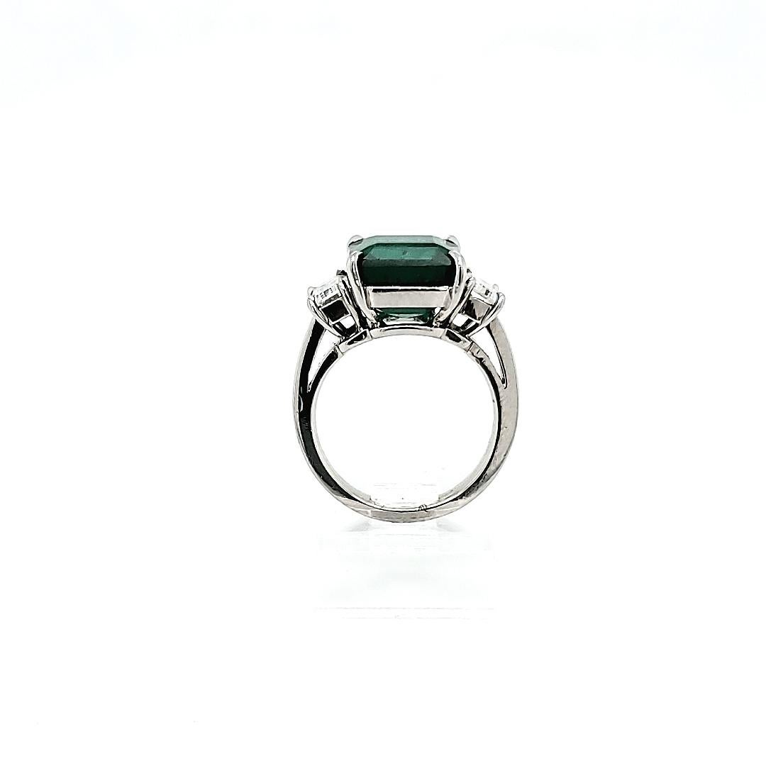 Artisan GIA Certified 6.00 Carat Emerald & 1.00 Carat Diamond Platinum Three-Stone Ring