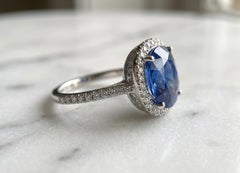 GIA Certified 6.00 Carat No Heat Ceylon Blue Sapphire Diamond Halo Platinum Ring