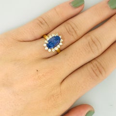 GIA Certified 6.00 Carat Oval Blue Sapphire Unheated Untreated Diamond Ring, 18K