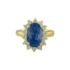 GIA Certified 6.00 Carat Oval Blue Sapphire Unheated Untreated Diamond Ring, 18K