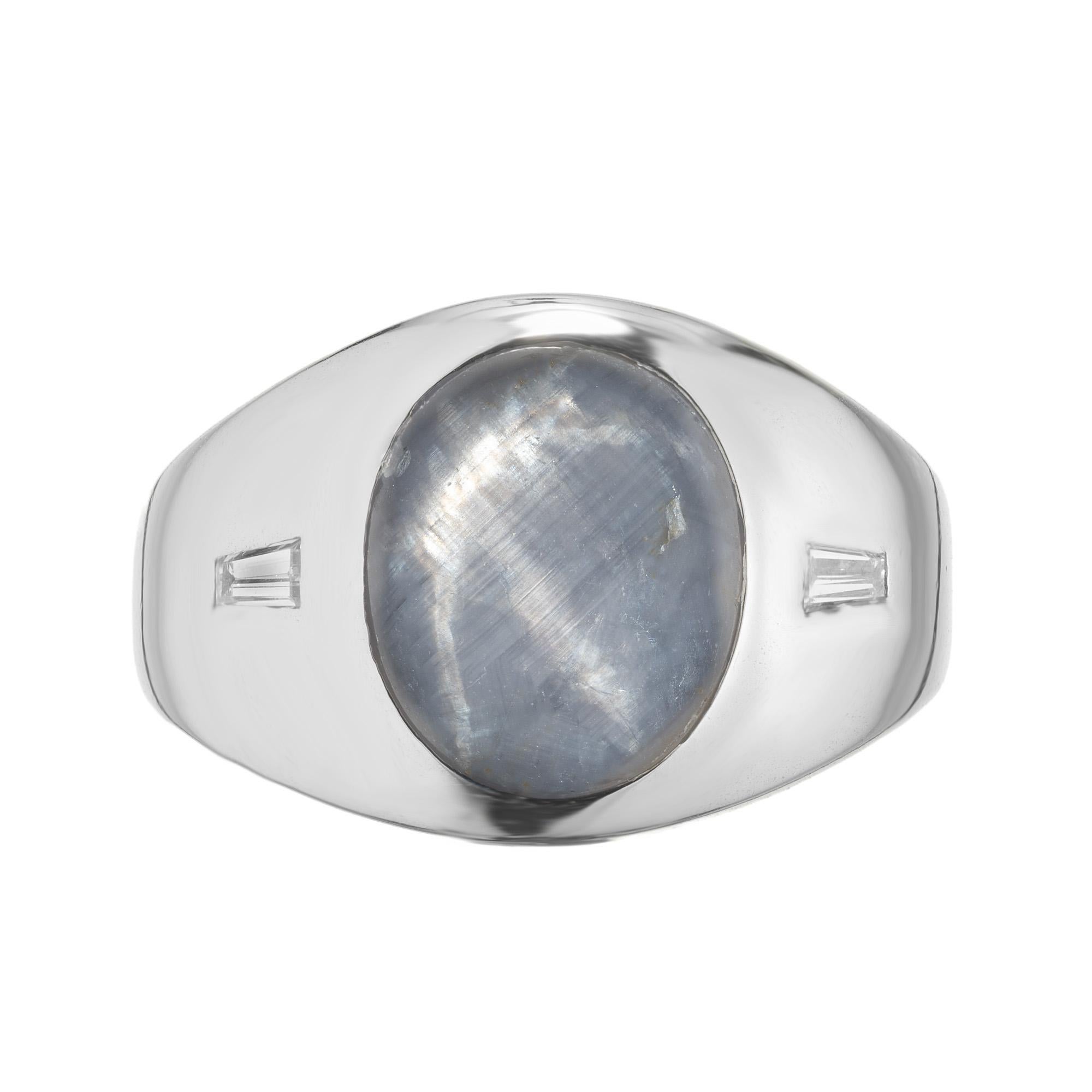 Taille ovale GIA Certified 6.00 Carat Oval Cabochon Star Sapphire Diamond White Gold Ring en vente