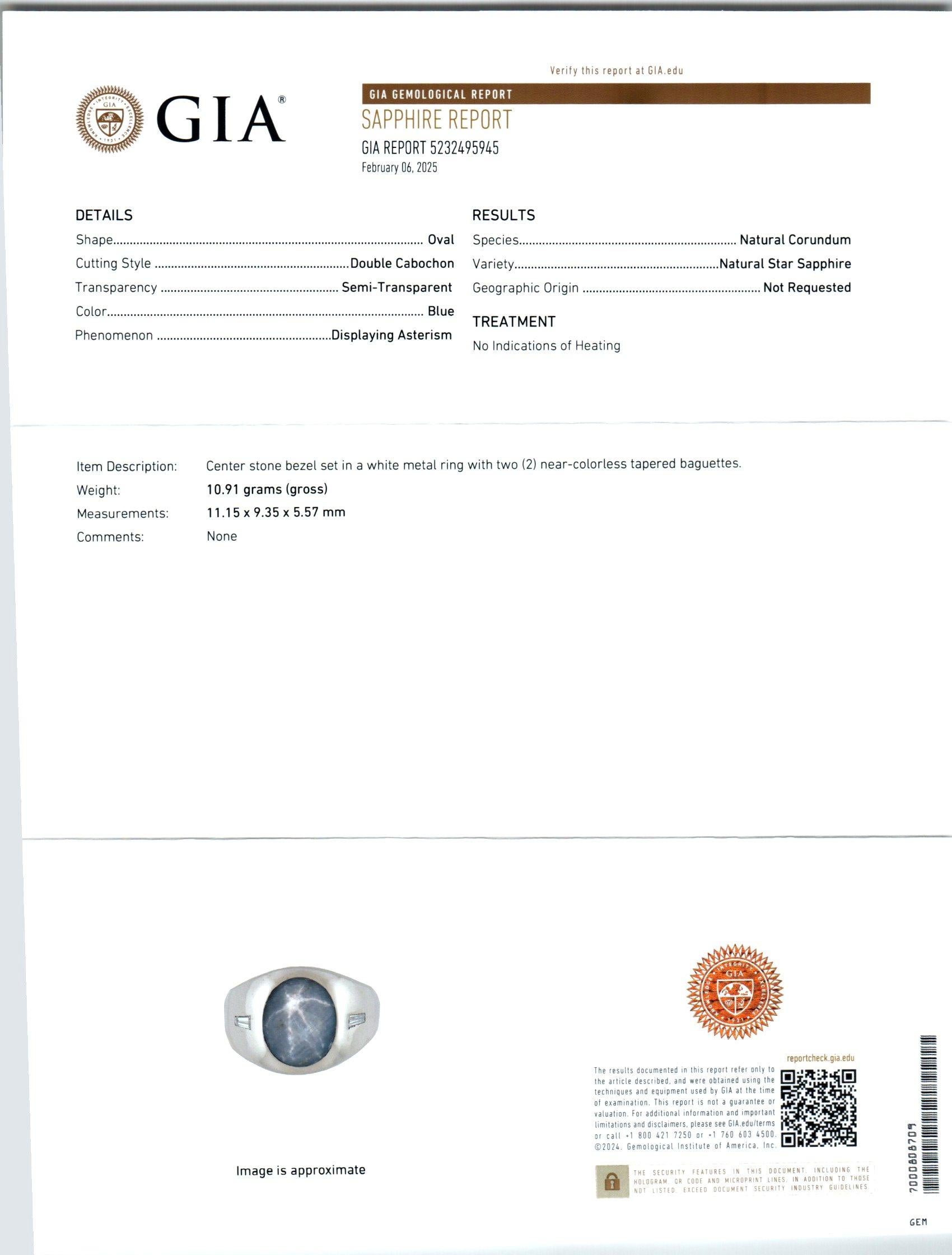 GIA Certified 6.00 Carat Oval Cabochon Star Sapphire Diamond White Gold Ring Bon état - En vente à Stamford, CT