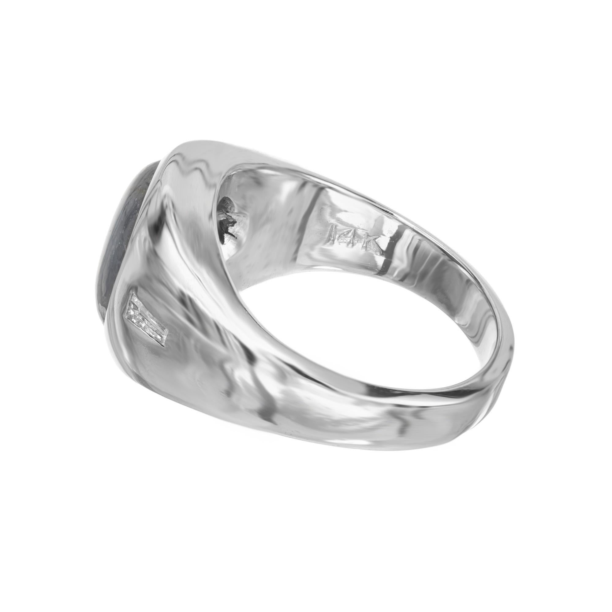 GIA Certified 6.00 Carat Oval Cabochon Star Sapphire Diamond White Gold Ring Unisexe en vente