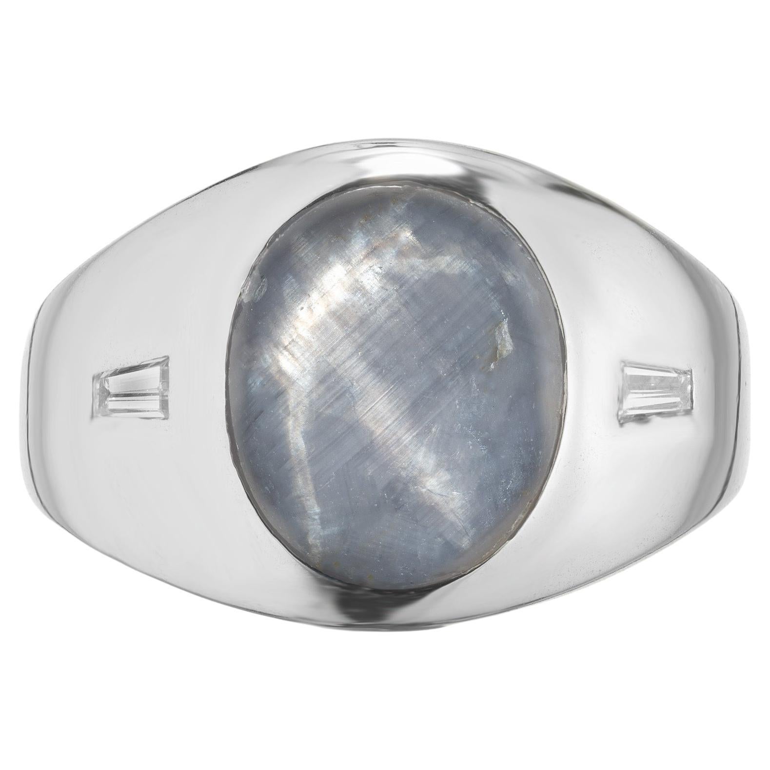 GIA Certified 6.00 Carat Oval Cabochon Star Sapphire Diamond White Gold Ring