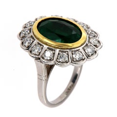 GIA Certified 6.00 Carat Oval Green Emerald 18K White & Yellow Gold Diamond Ring