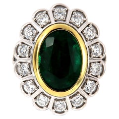 GIA Certified 6.00 Carat Oval Green Emerald 18K White & Yellow Gold Diamond Ring