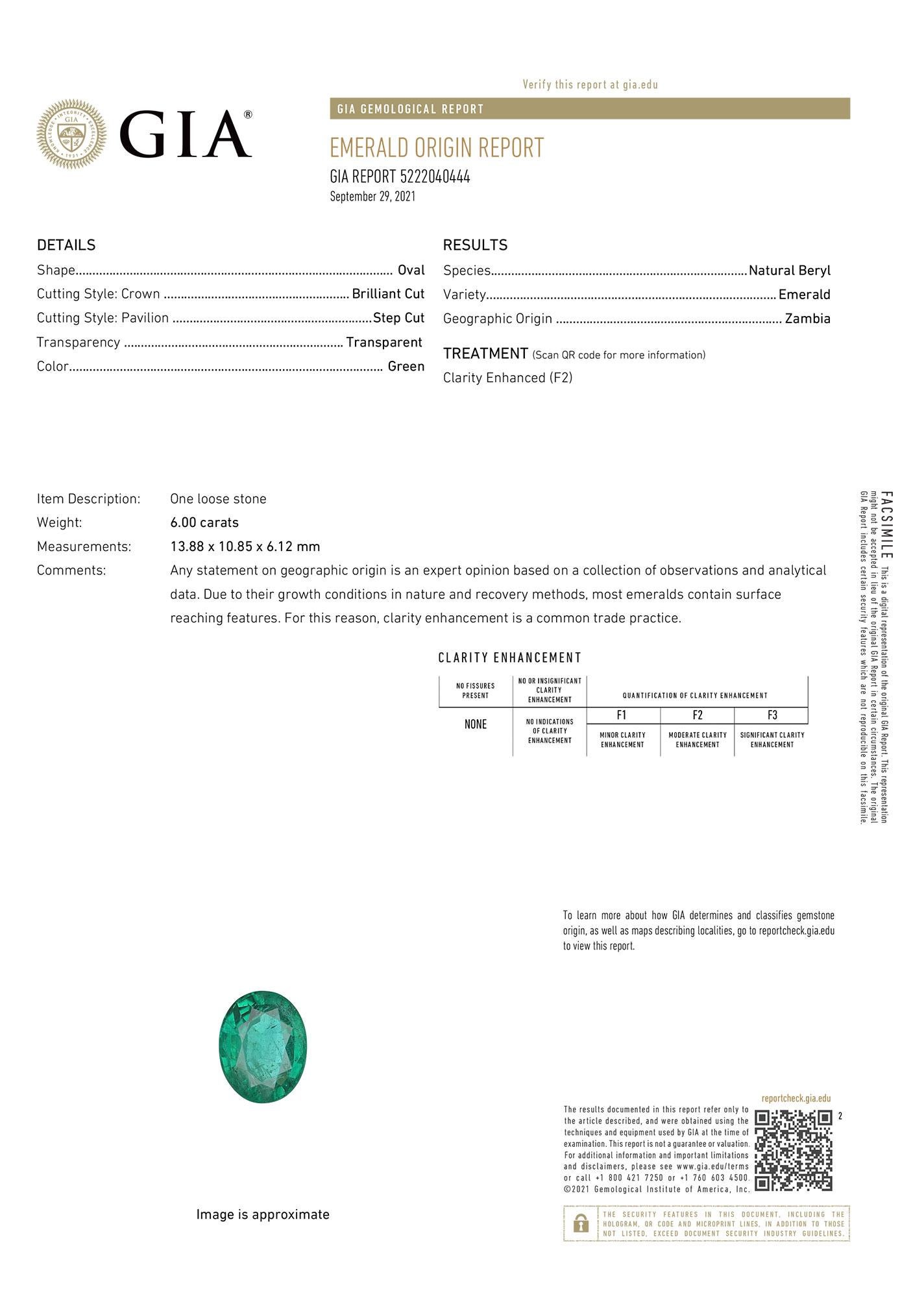 Anello di diamanti a mezzaluna con smeraldo verde ovale certificato GIA da 6,00 carati. in vendita 2