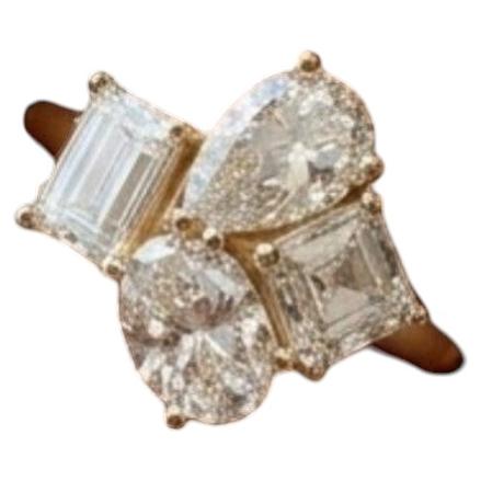 GIA Certified 6.00 Carats Multi-Shape F/VS1 Diamonds Ring in 18K Yellow Gold