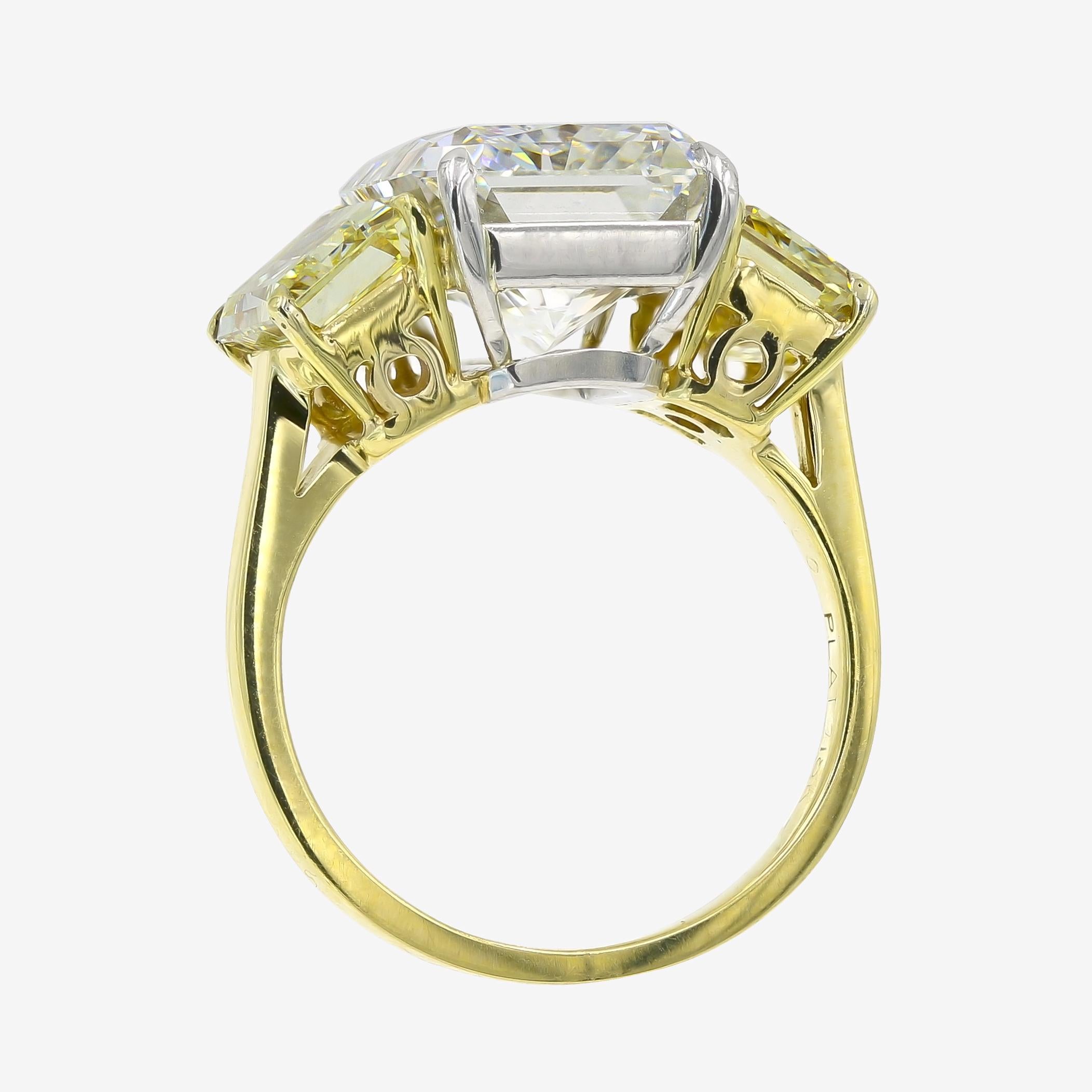 GIA Certified 6.00cts. Radiant Cut and Two Fancy Yellow Radiant Cut Diamond Ring 1