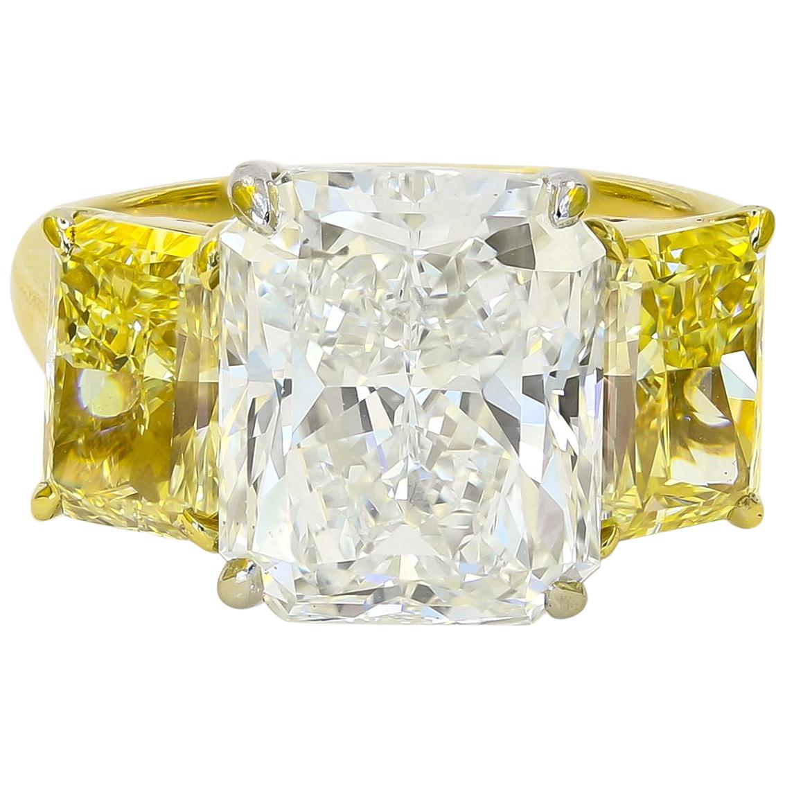 GIA Certified 6.00cts. Radiant Cut and Two Fancy Yellow Radiant Cut Diamond Ring