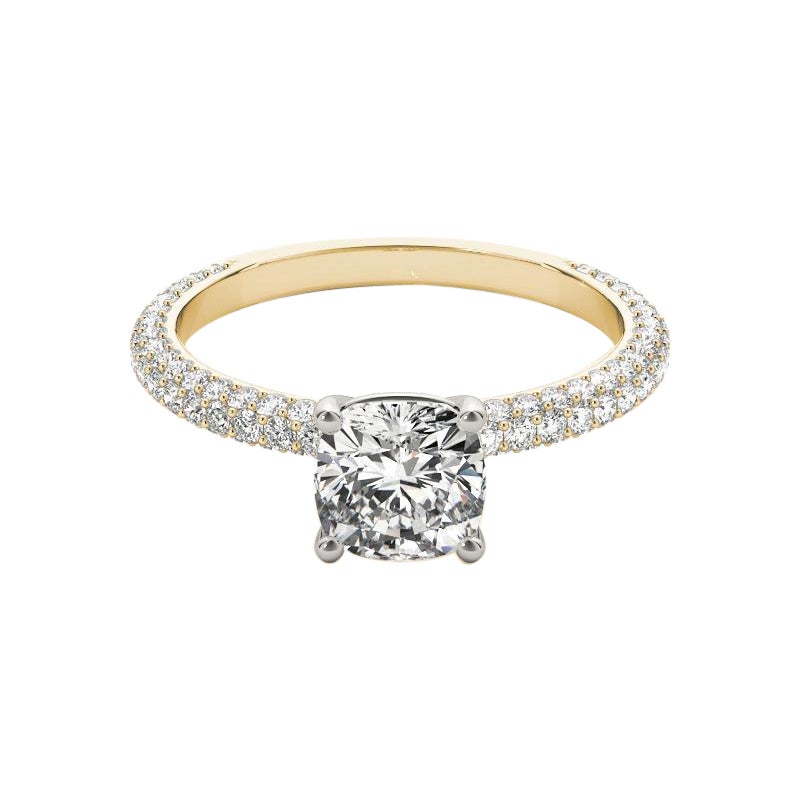 GIA Certified 6.01 Carat Cushion Cushion Cushion Solitaire Pave Diamond Ring in vendita