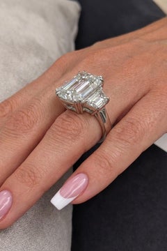 GIA Certified 6.01 Carat Emerald Cut Diamond Three-Stone Ring