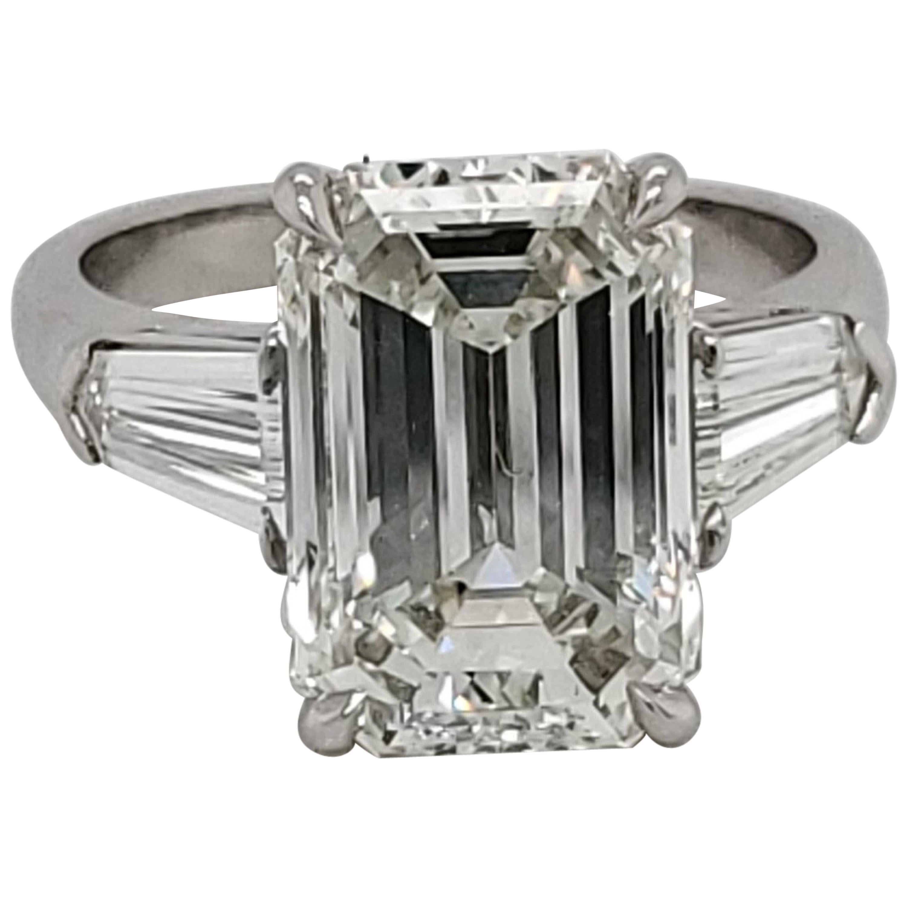 GIA Certified 6.01 Carat Emerald Cut Three-Stone Ring