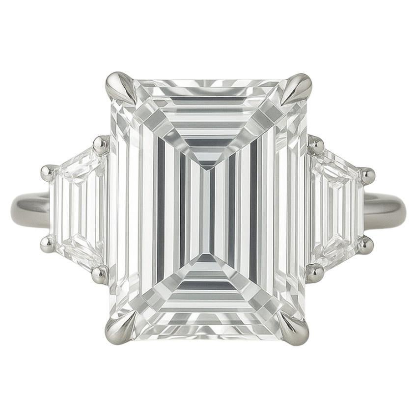 GIA Certified 6.01 Carat F VS2 Emerald Cut Diamond Engagement Ring