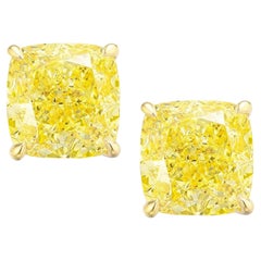 GIA Certified 7.42 Carat Fancy Yellow Diamond Studs