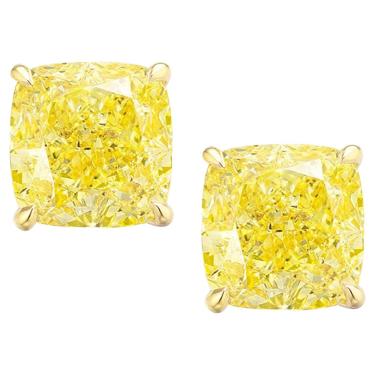 GIA Certified 6.01 Carat Fancy Intense Yellow Diamond Studs For Sale