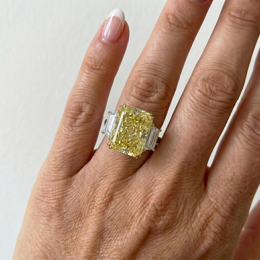 Taglio radiant Anello con diamante giallo intenso VS1 certificato GIA da 6,01 carati in vendita