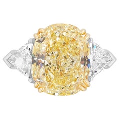 GIA Certified 6.01 Carat Fancy Yellow Cushion Cut Diamond Ring