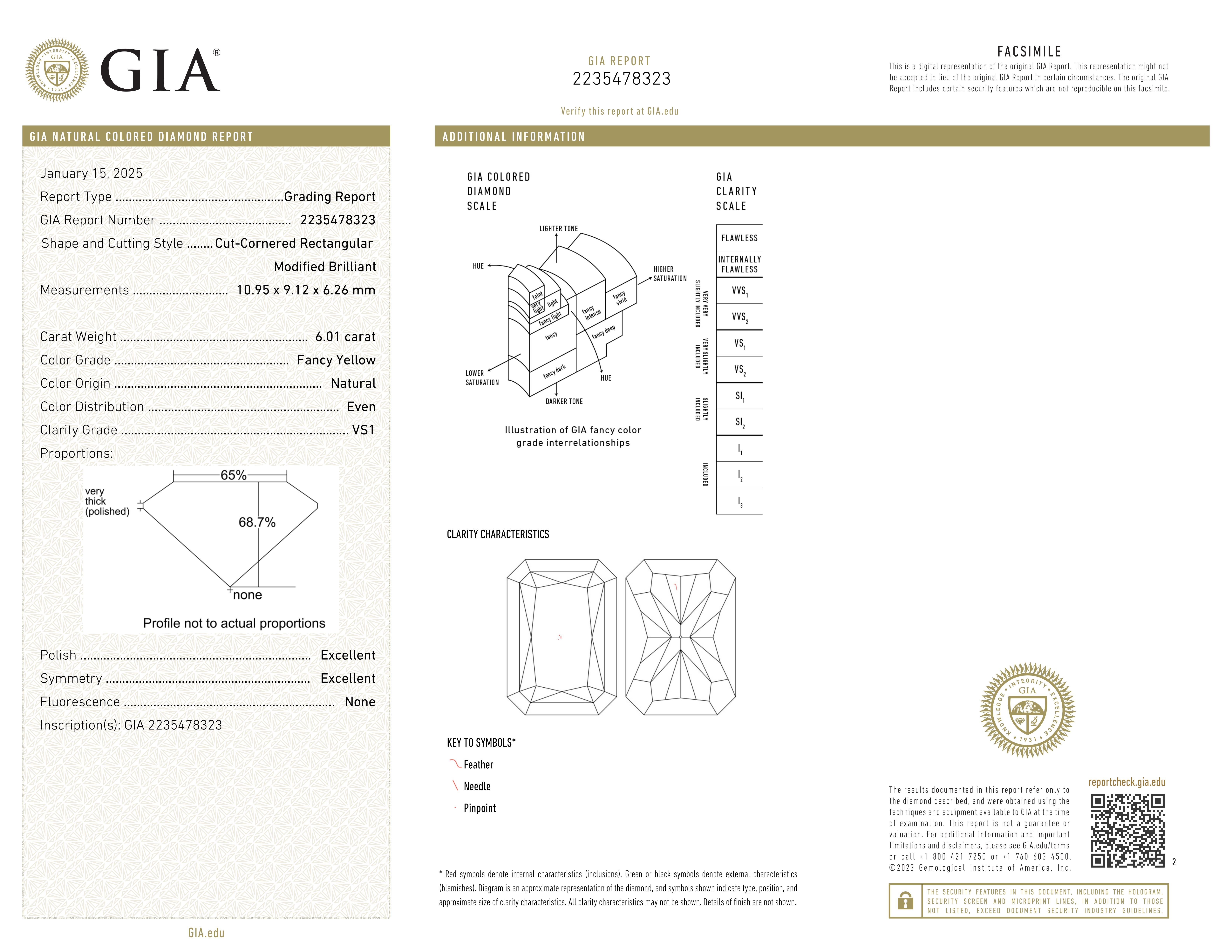 Radiant Cut GIA Certified 6.01 Carat Fancy Yellow VS1 Diamond Ring in 18K Yellow Gold For Sale