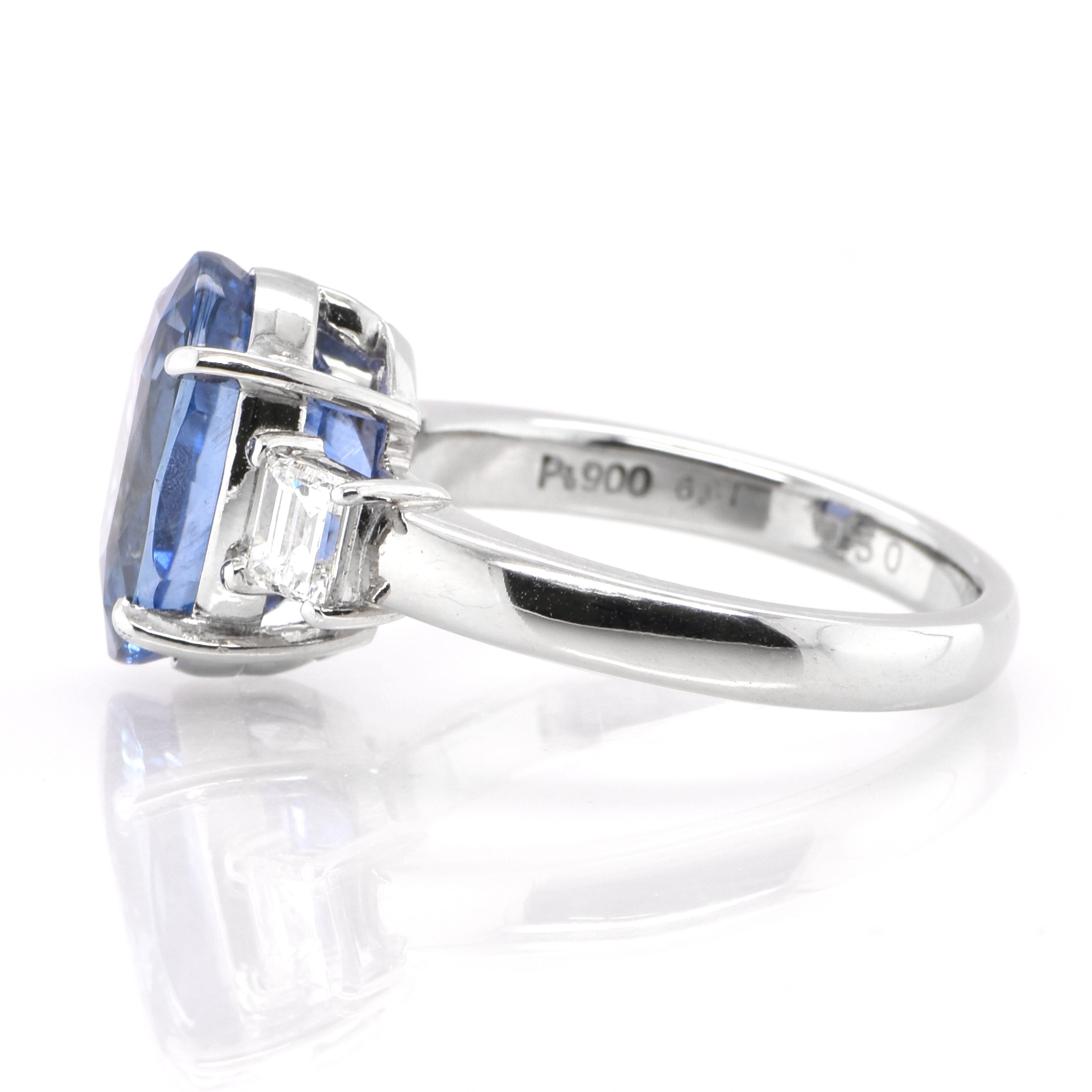 Oval Cut GIA Certified 6.01 Carat, Madagascar Unheated Sapphire Ring Set in Platinum