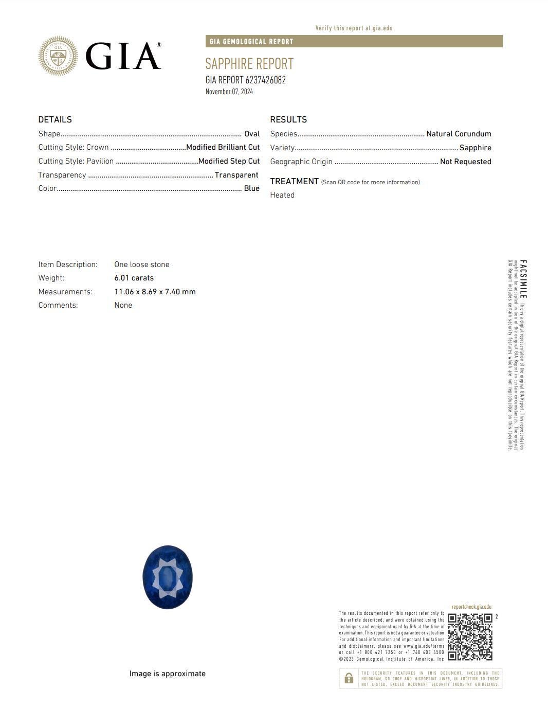 Anillo de compromiso con zafiro y diamante en halo de 6,01 quilates certificado por el GIA Corte oval en venta