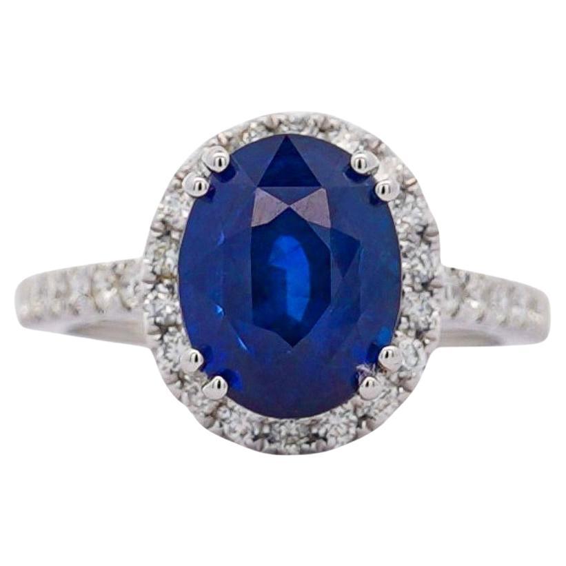 GIA Certified 6.01 Carat Sapphire & Diamond in Halo Engagement Ring
