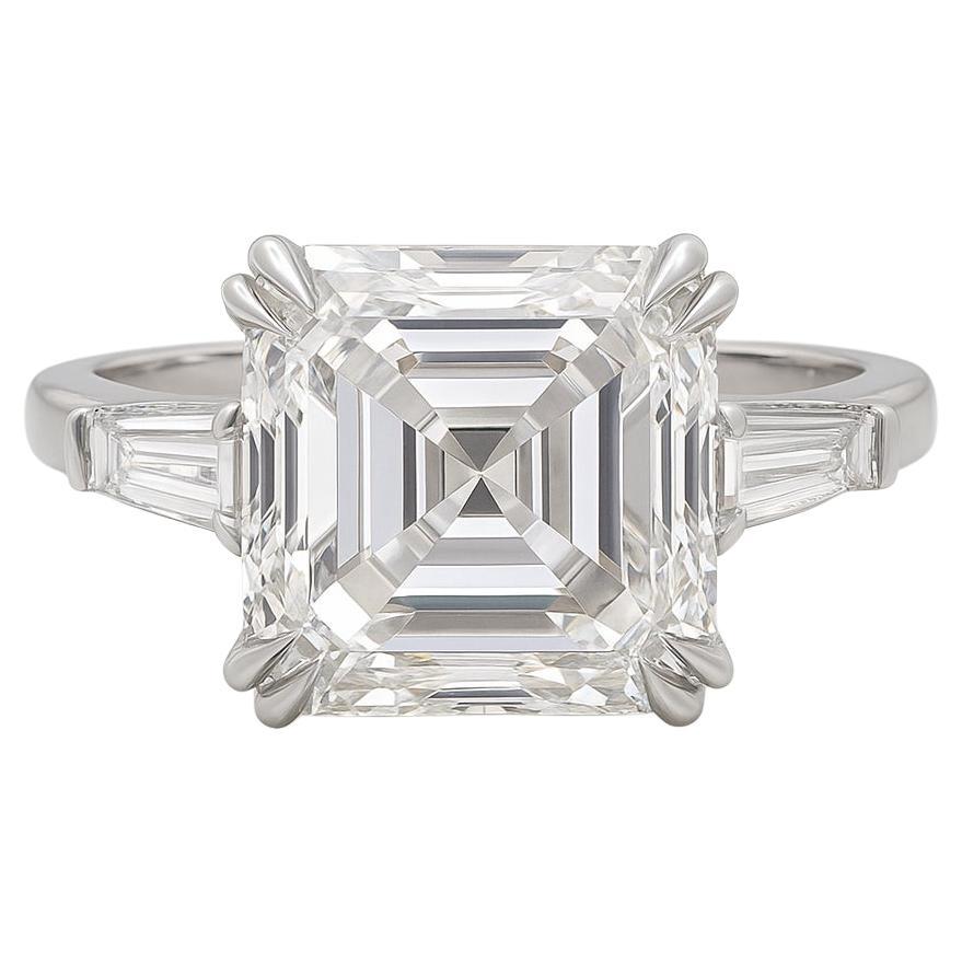 GIA Certified 6.01 Carat Square Emerald Cut Diamond Ring in Platinum