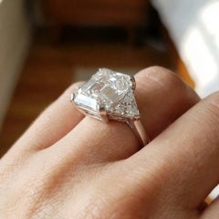 GIA Certified 6.01 Carat Square Emerald Cut Diamond Three-Stone Ring