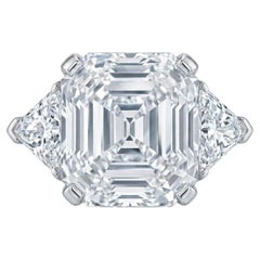 GIA Certified 6.01 Carat Square Emerald Cut Diamond Three-Stone Ring