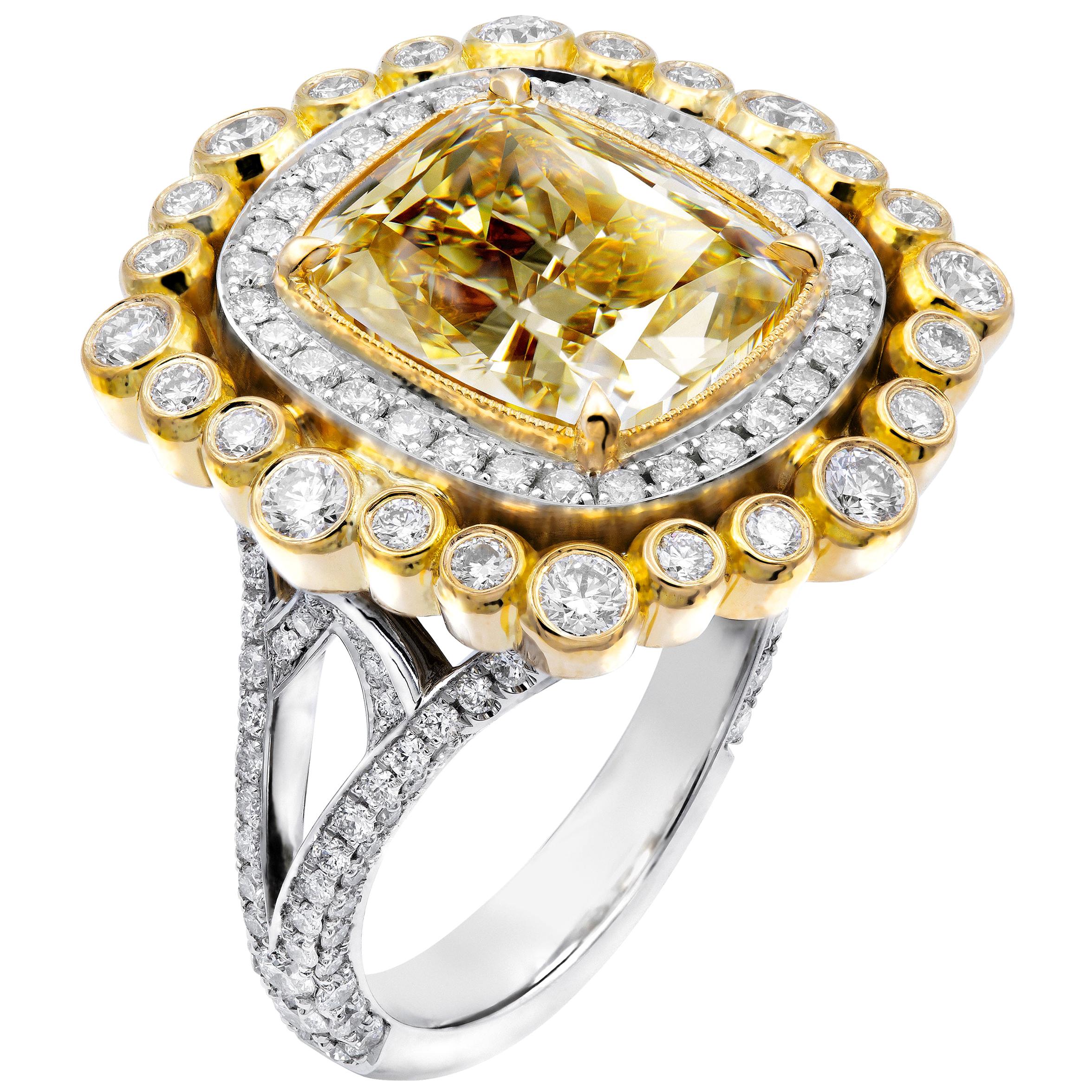 GIA Certified 6.01 Carat Fancy Brownish Yellow Diamond Cocktail Ring