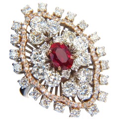 GIA Certified 6.01ct natural no heat supreme red ruby diamond cluster ring 18kt*