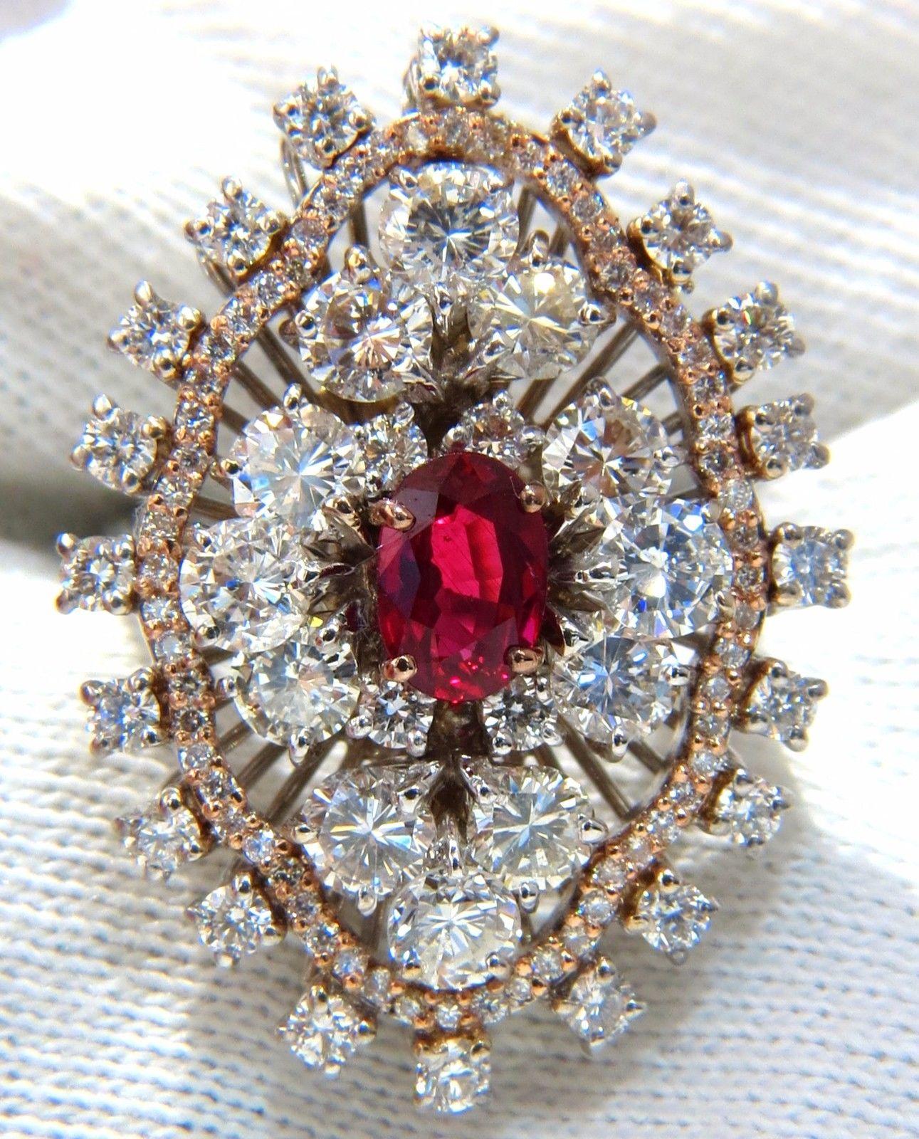 GIA Certified 6.01ct natural no heat supreme red ruby diamonds cluster ring 18kt For Sale 3