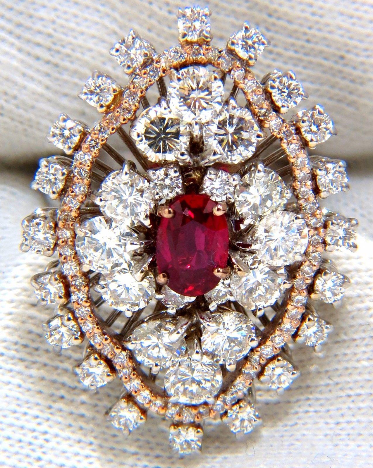 GIA Certified 6.01ct natural no heat supreme red ruby diamonds cluster ring 18kt In New Condition For Sale In New York, NY