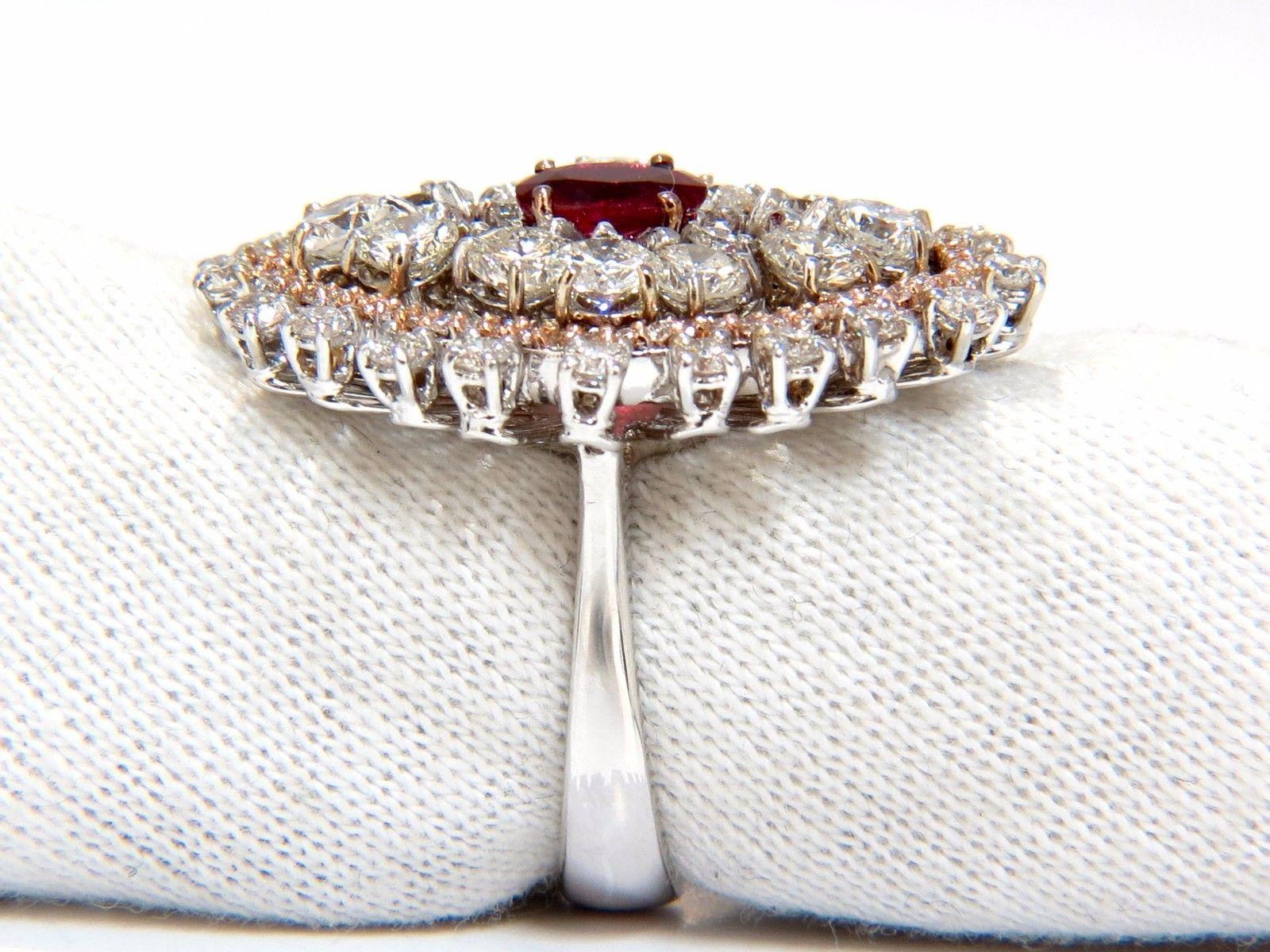 GIA Certified 6.01ct natural no heat supreme red ruby diamonds cluster ring 18kt For Sale 1