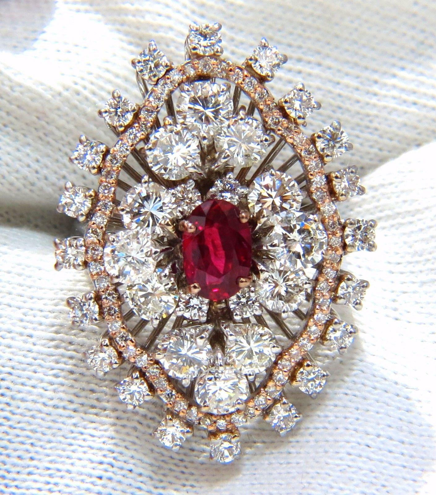 GIA Certified 6.01ct natural no heat supreme red ruby diamonds cluster ring 18kt For Sale 2