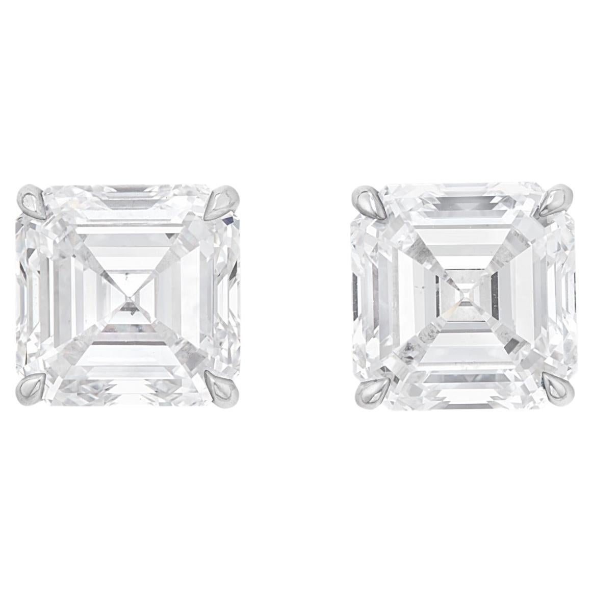 GIA Certified 6.02 carat Asscher Cut F/VS2 Diamond Stud Earrings in Platinum 950 For Sale