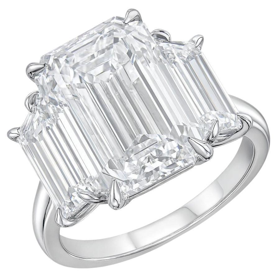 GIA Certified 6.02 Carat D VVS1 Emerald Cut Diamond and Trapezoid Side Diamonds For Sale