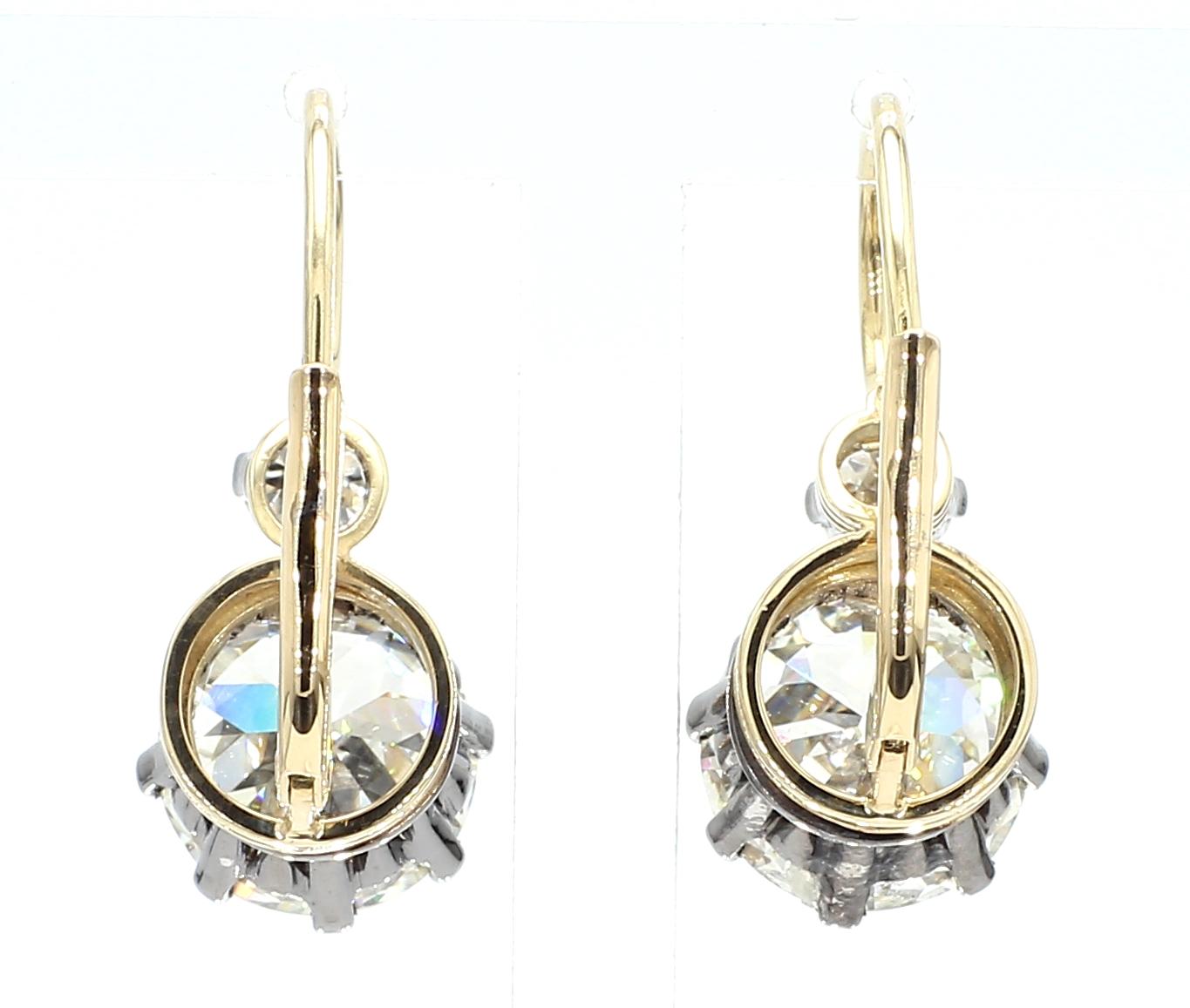GIA Certified 6.02 Carat Diamond Art Deco Style Earrings For Sale 1