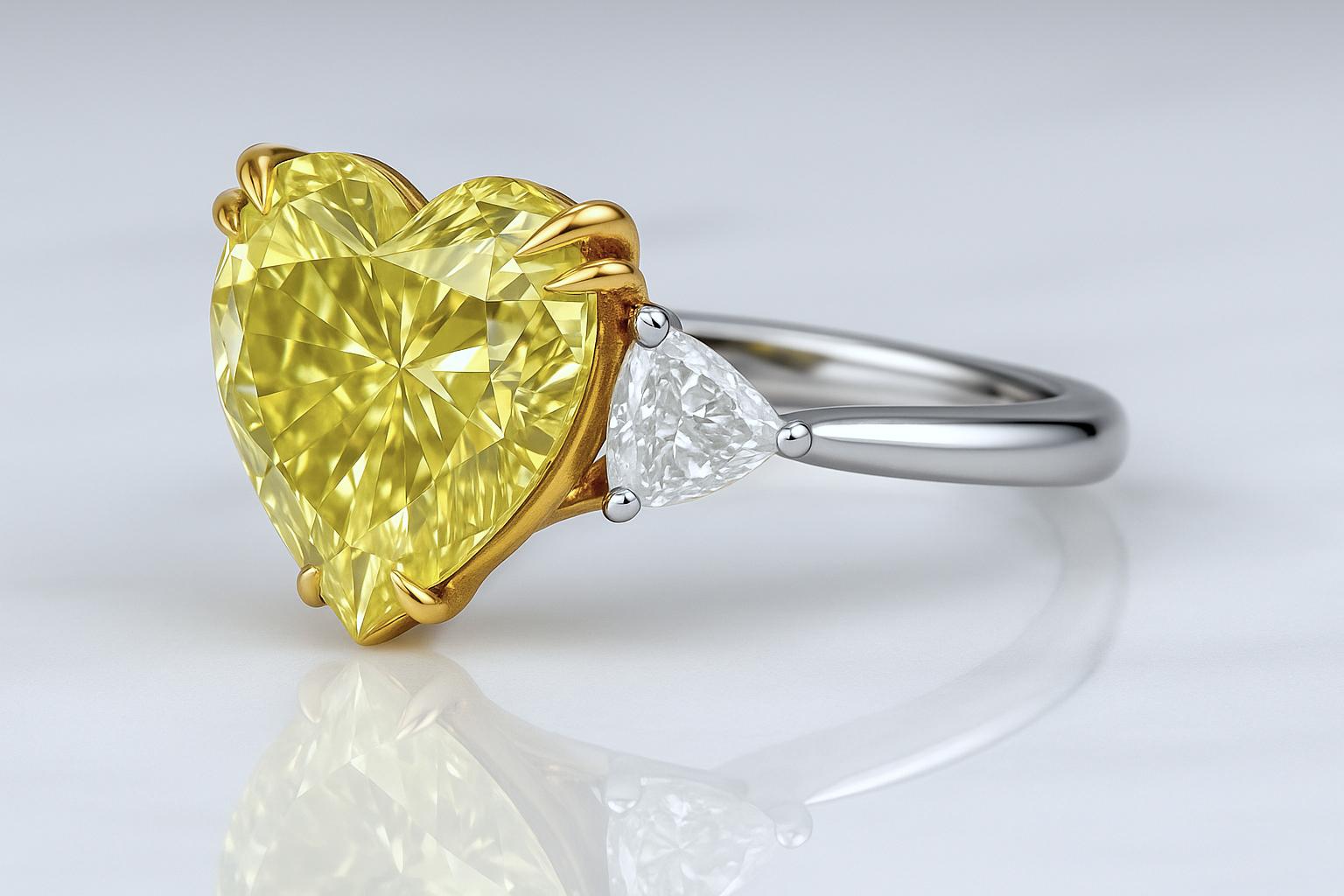 Contemporain Bague avec diamant jaune fantaisie en forme de cœur de 6,02 carats certifié GIA en vente