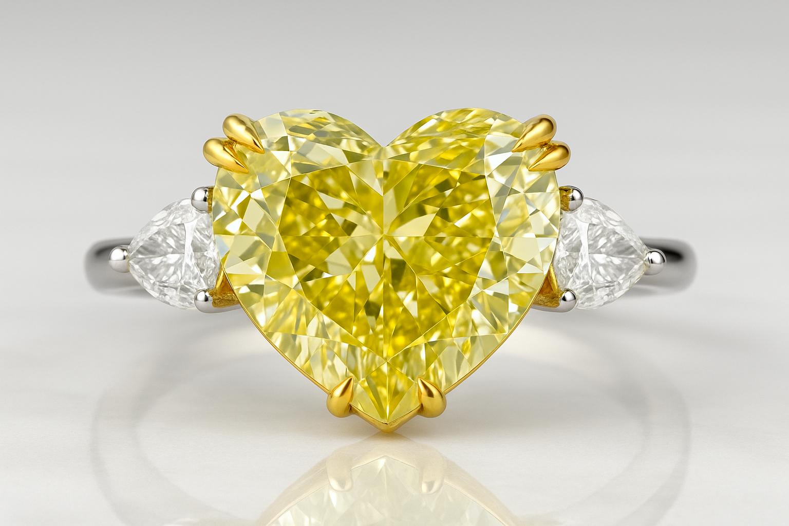 Taille cœur Bague avec diamant jaune fantaisie en forme de cœur de 6,02 carats certifié GIA en vente
