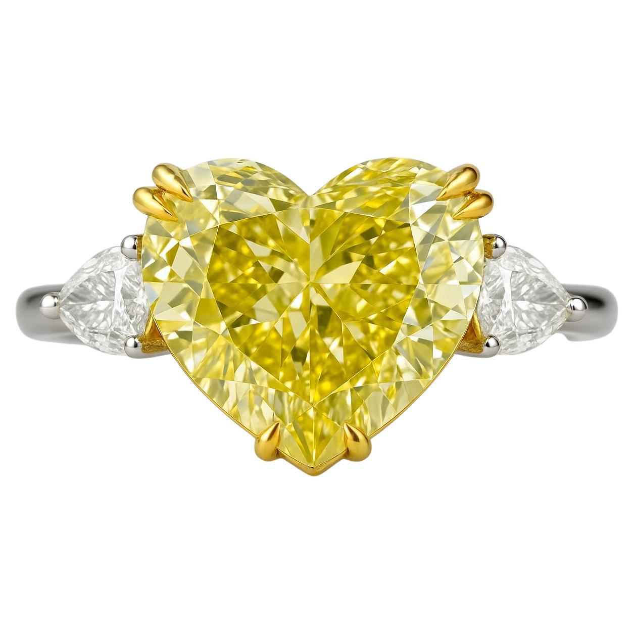 GIA Certified 6.02 Carat Fancy Yellow Heart-Shaped Diamond Ring
